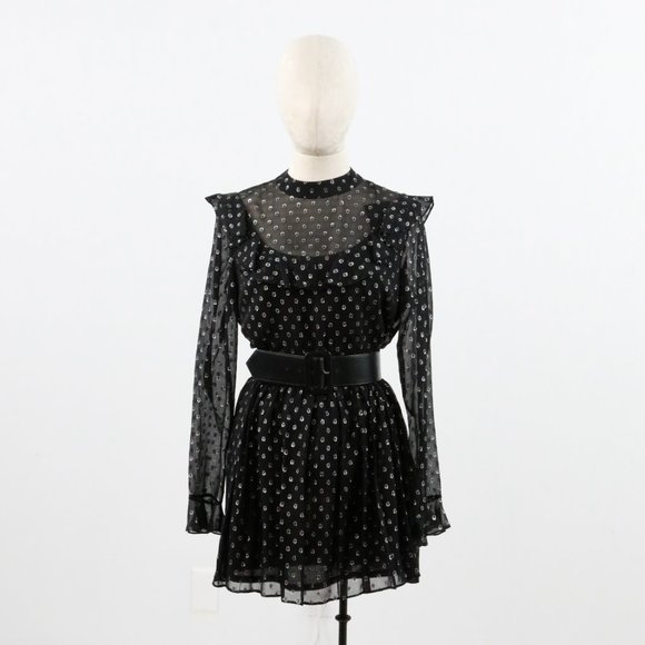 Robert Rodriguez 8 Silk Metallic Dot Mini Dress - Picture 10 of 11